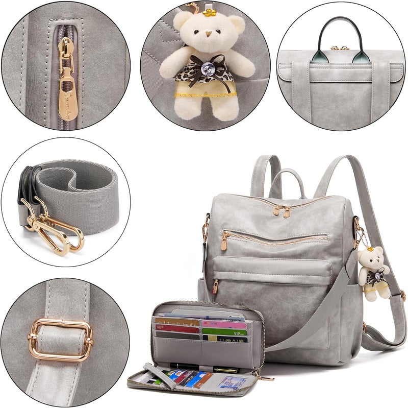 Soperwillton Women Backpack Purse Multipurpose Design Handbags Shoulder Bag PU Leather Travel bag Backpack Set 2pcs - Image 4